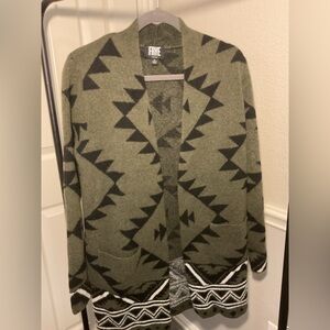 FRYE Tribal Cardigan, Army Green and Black Size Small Boho Chic